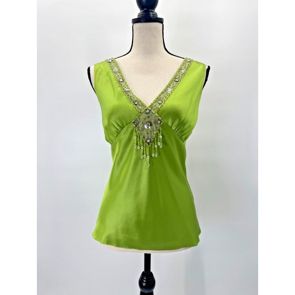 VTG 90s Y2K Fairy Adrianna Papelle Silk Babydoll Beaded Embellished Top Large